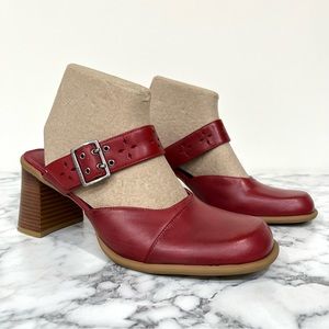Tommy Hilfiger Red Leather Mary Jane Mule Heels